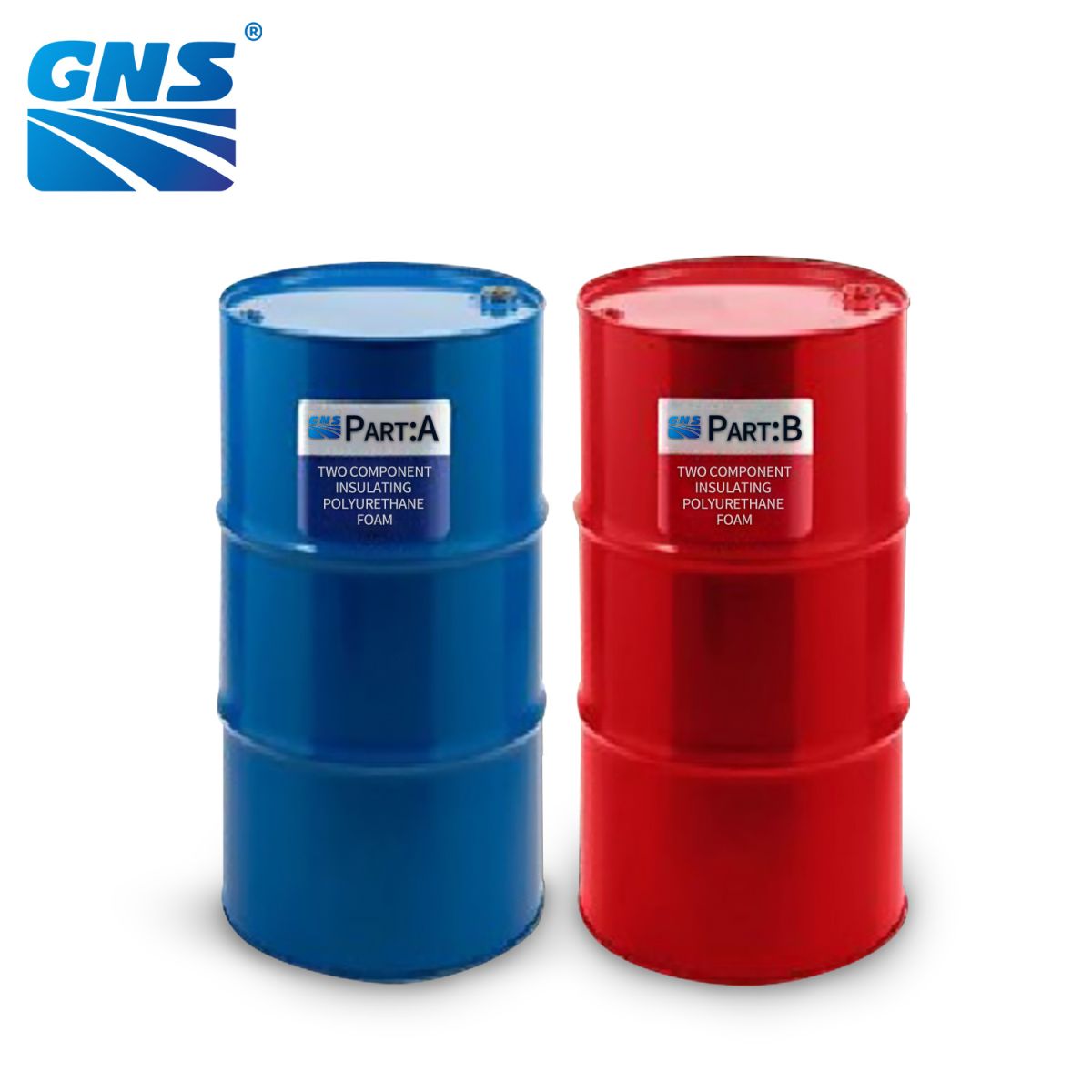 Two-component rigid PU system — polyol and isocyanate drums